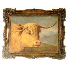Antique Original Oil Painting, "Bull" by M. C. Marshall