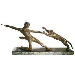 Vintage Magnificent Bronze Javelin Hunt Sculpture by Michel Decoux