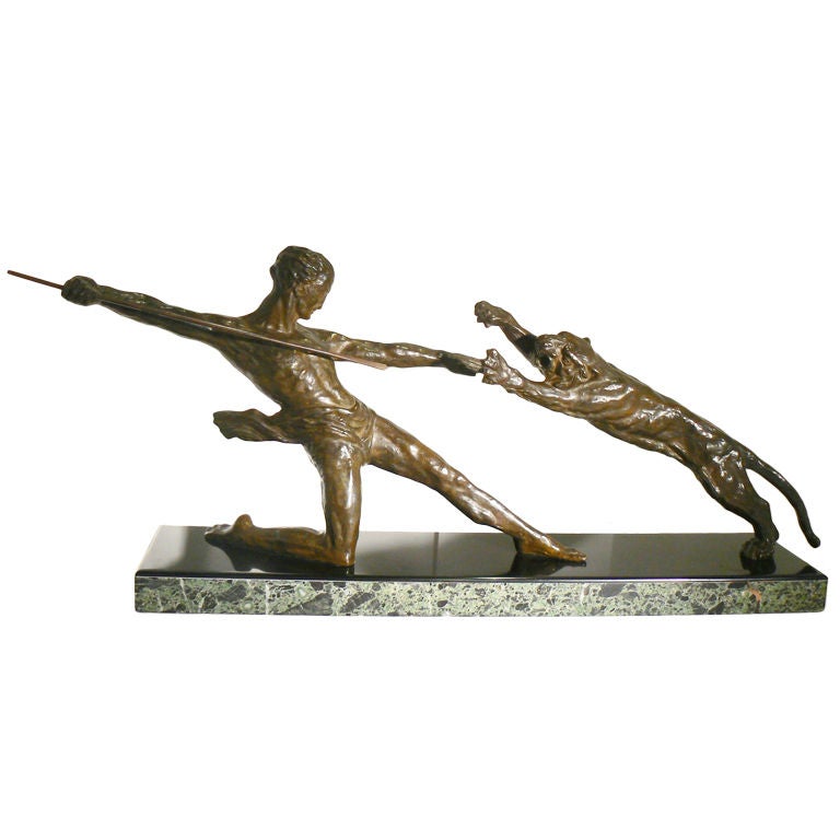 Magnifique sculpture de chasse Javelin en bronze de Michel Decoux