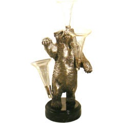 Bronze Bear Sculpture with 3 Glass Vases