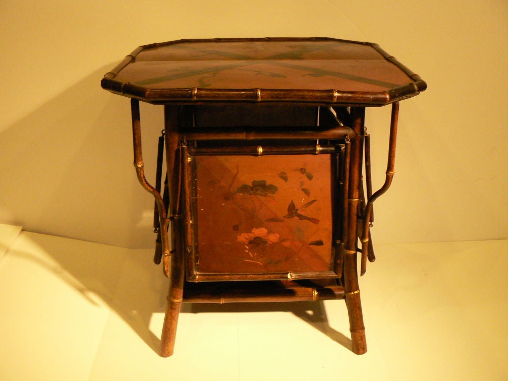 English Chinoiserie Side Table with Foldable Side Trays