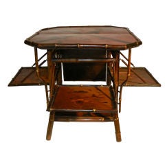 Retro English Chinoiserie Side Table with Foldable Side Trays