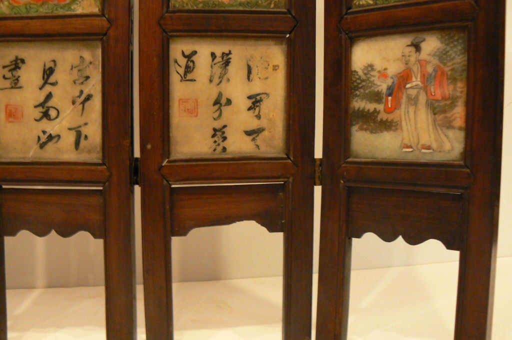 Chinese 8 Panel Screen Small Painted Marbel Panels 6