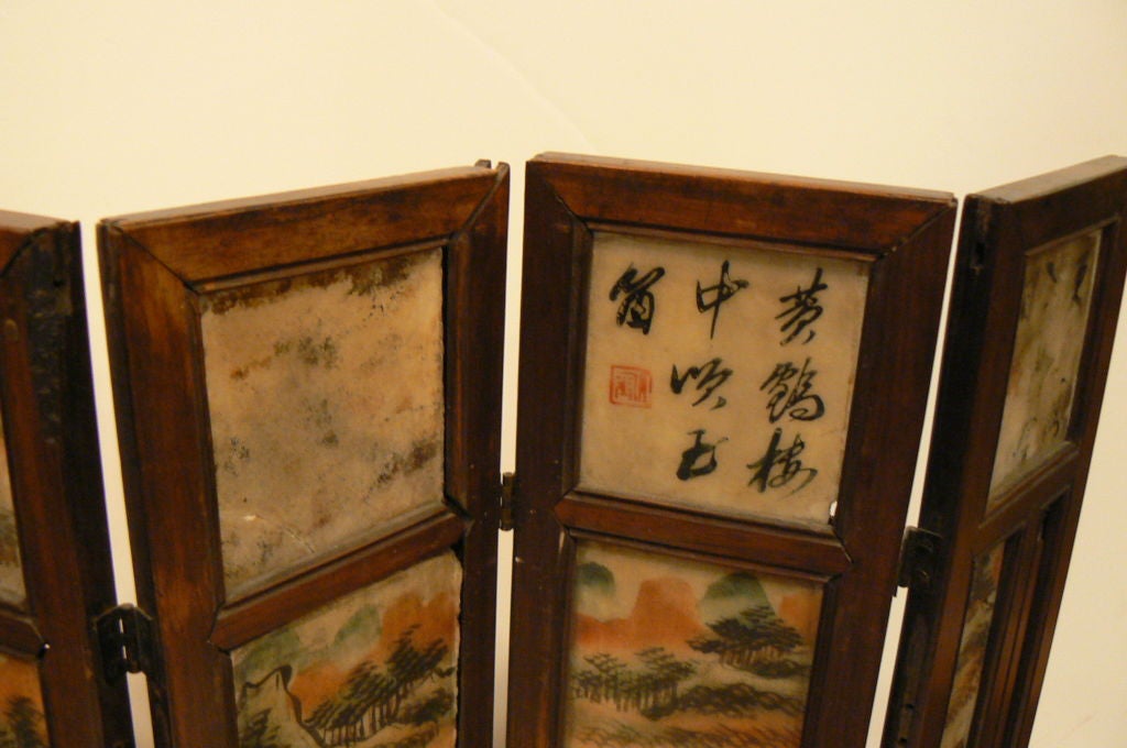 19th Century Chinese 8 Panel Screen Small Painted Marbel Panels