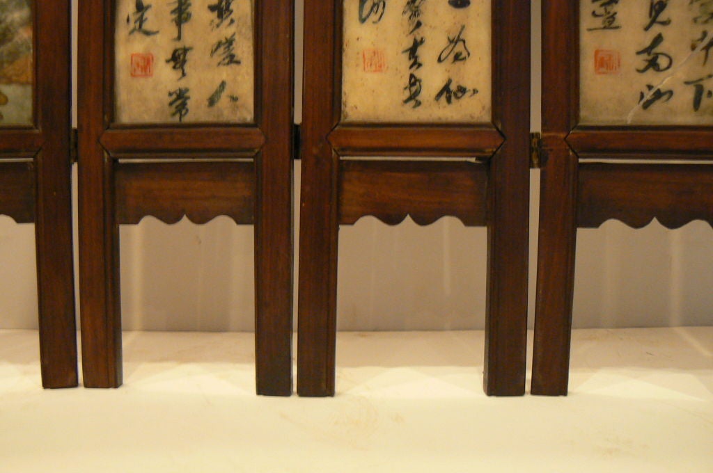 Chinese 8 Panel Screen Small Painted Marbel Panels 4