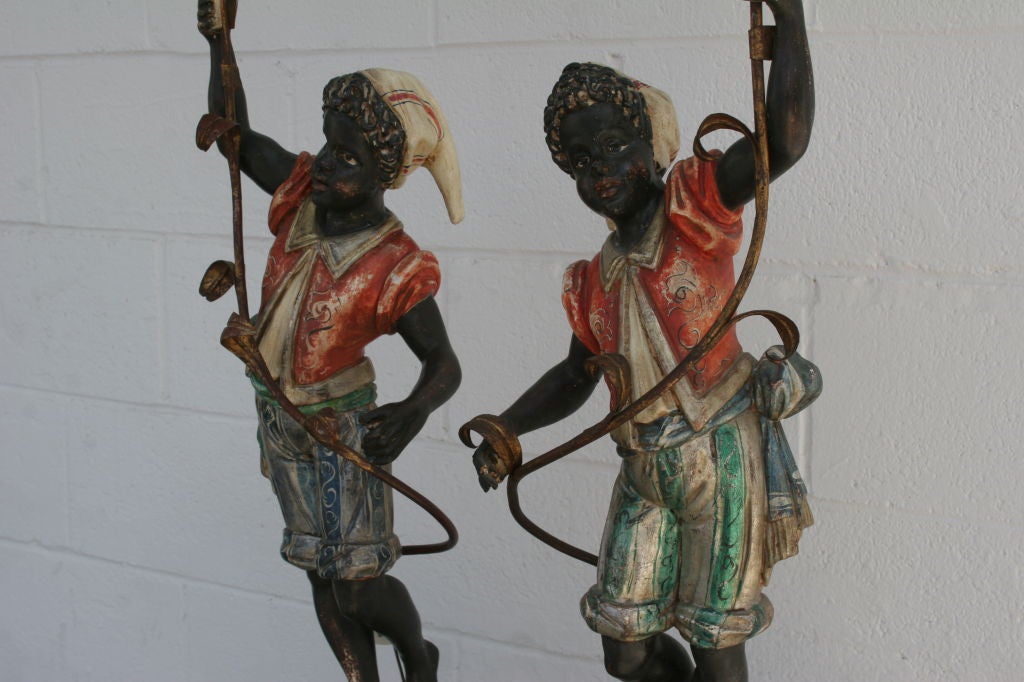 Antique Venetain Blackamoor Candelabra Torcheres 1