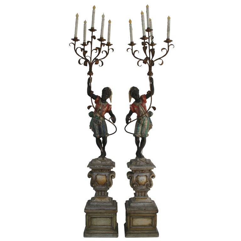Antique Venetain Blackamoor Candelabra Torcheres