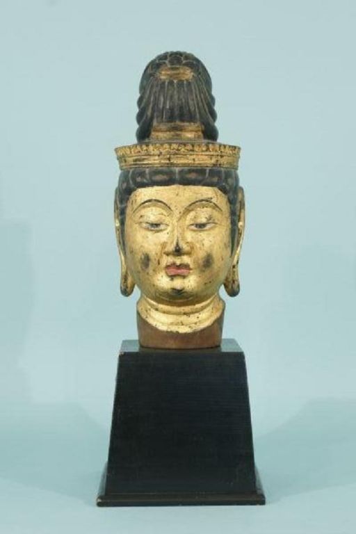 Gilded & Polychrome Wooden Buddah Sculpture