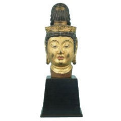 Gilded 
Polychrome Wooden Buddah Sculpture