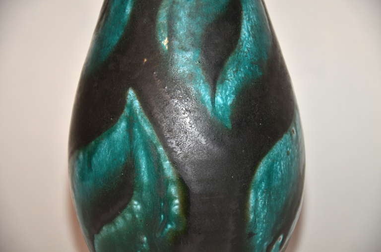 Black and Green enameled ceramic vase made in the 50's