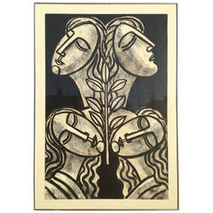 Vintage Tibor Jankay Painting, "Four Woman with Olive Branch"