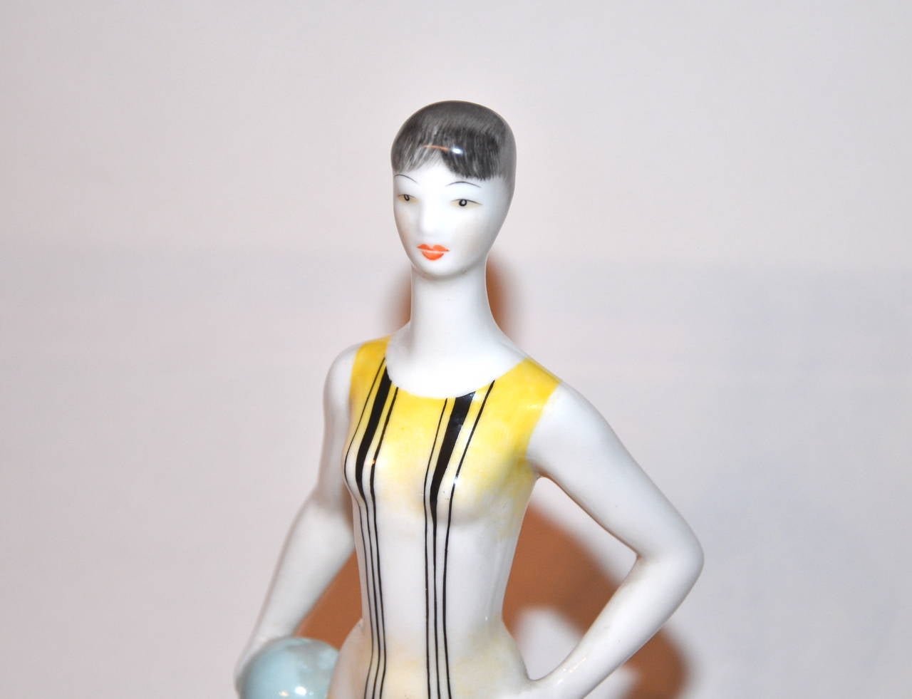 Mid-Century Modern Woman Gymnast Ceramic Figurine with Ball, 1950s