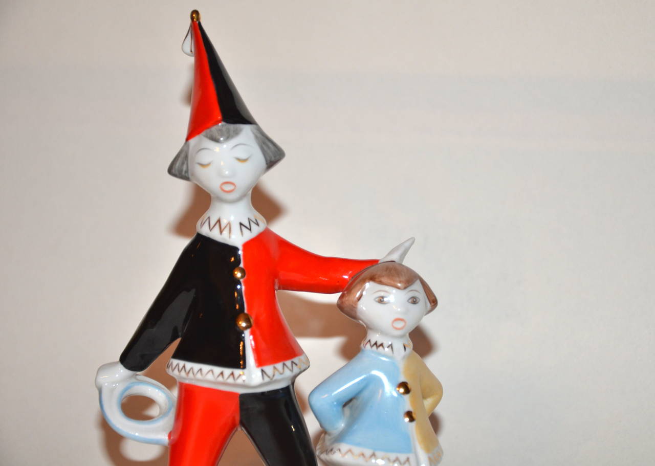 Mid-Century Modern Clown and Girl Ceramic Figurine, 1950s
