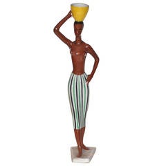 Vintage Mid-Century Modern African Nude Ceramic Figure with Bowl, 1950s