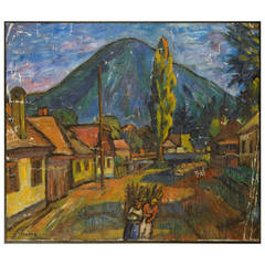 Antique Tibor Jankay Village Painting, 1920-1930