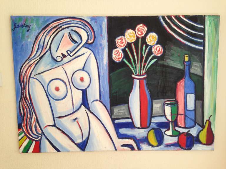 Mid-Century Modern Tibor Jankay Still Life with Nude Painting For Sale
