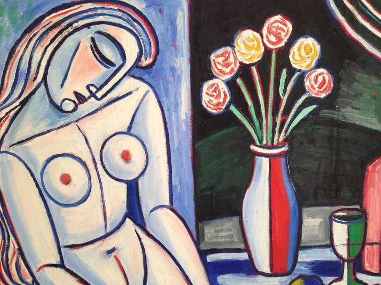 20th Century Tibor Jankay Still Life with Nude Painting For Sale