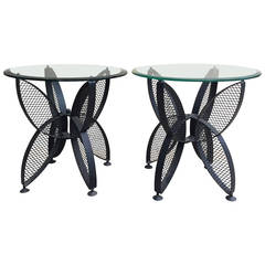 Mid-Century Modern Pair of Wrought Iron Side Tables, France, 1950s