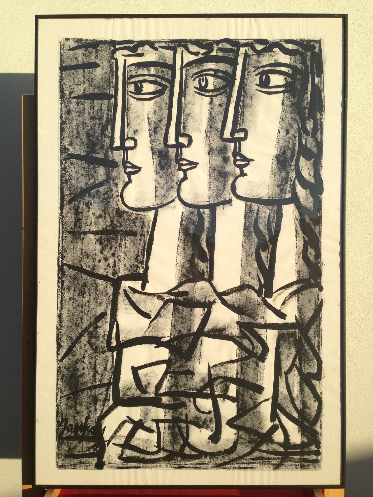 Tibor Jankay Portraits Black and White Watercolour, 1960s