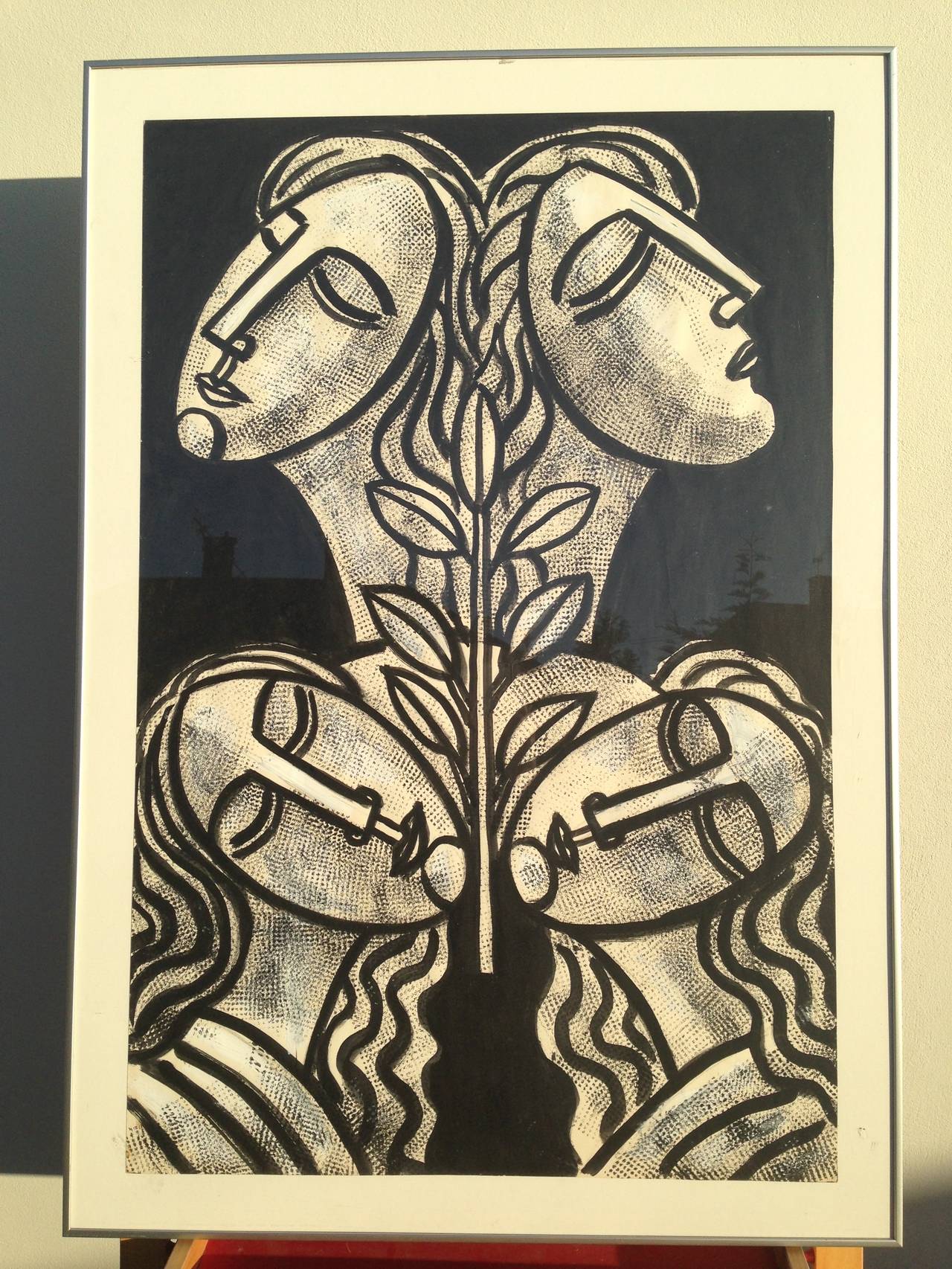 Tibor Jankay Painting, "Four Woman with Olive Branch"