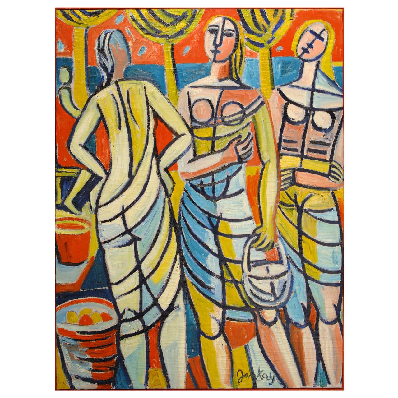 Tibor Jankay, Market Painting, circa 1970 For Sale