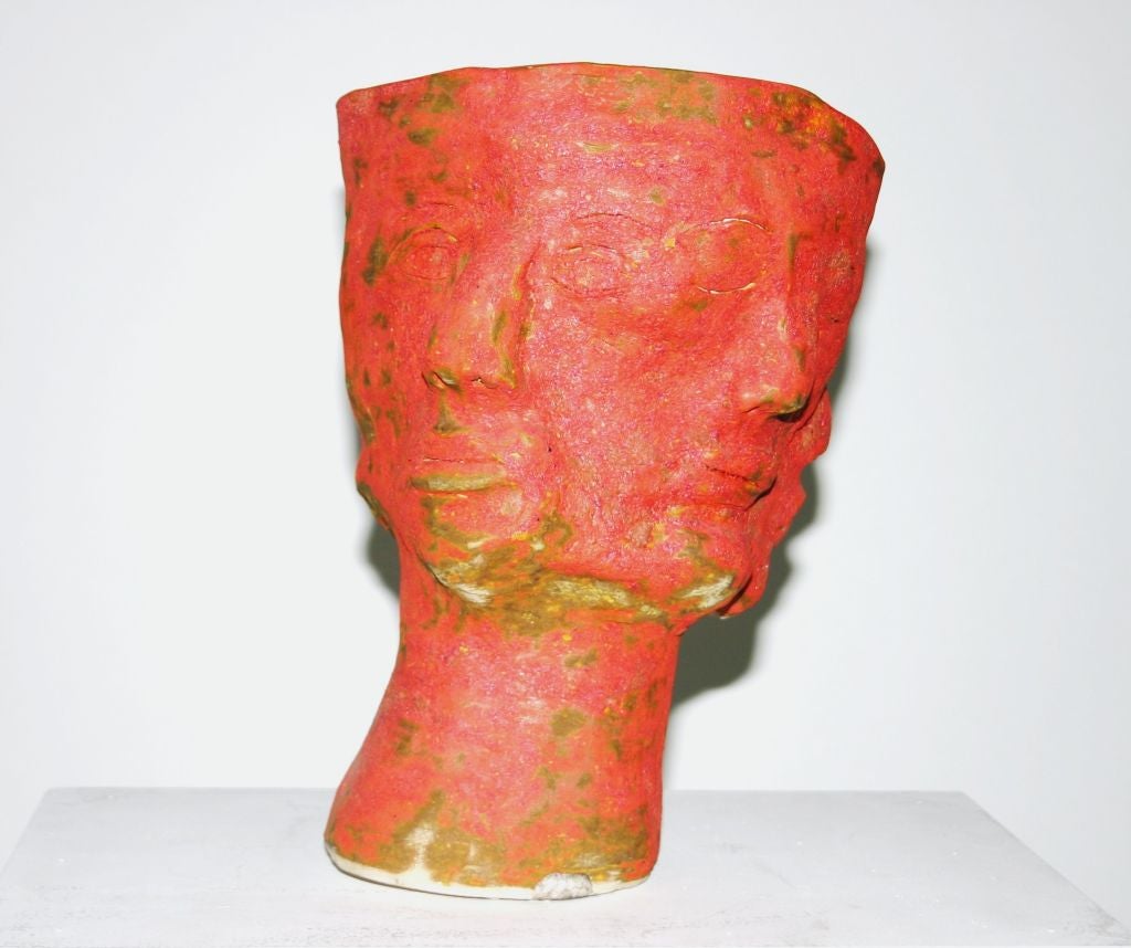 Contemporary Linda Smith vessel with 3 heads and beatrice wood's glaze 2006