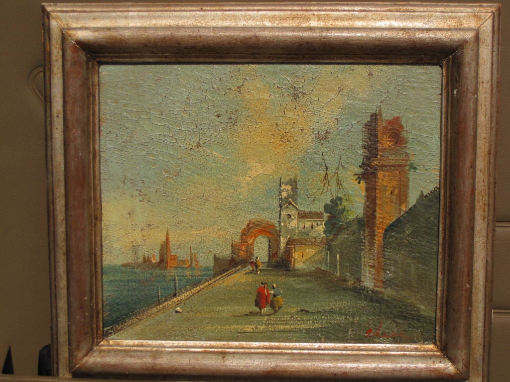 Italian landscape painting, port of Venice, late 19th century/ early 20th century, framed.