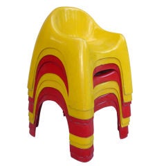Vintage Set of Eight Fiberglass Chairs, circa 1960-1970