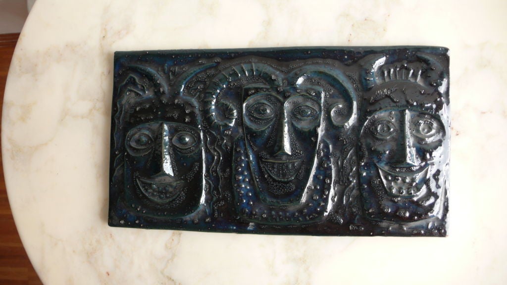 Mid-Century Modern Three Little Evils Ceramic Panel, circa 1950 For Sale