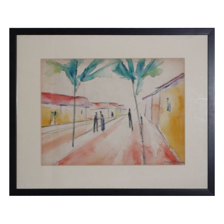 Main Street in the Village Painting by Vaszko Odon, circa 1926 For Sale