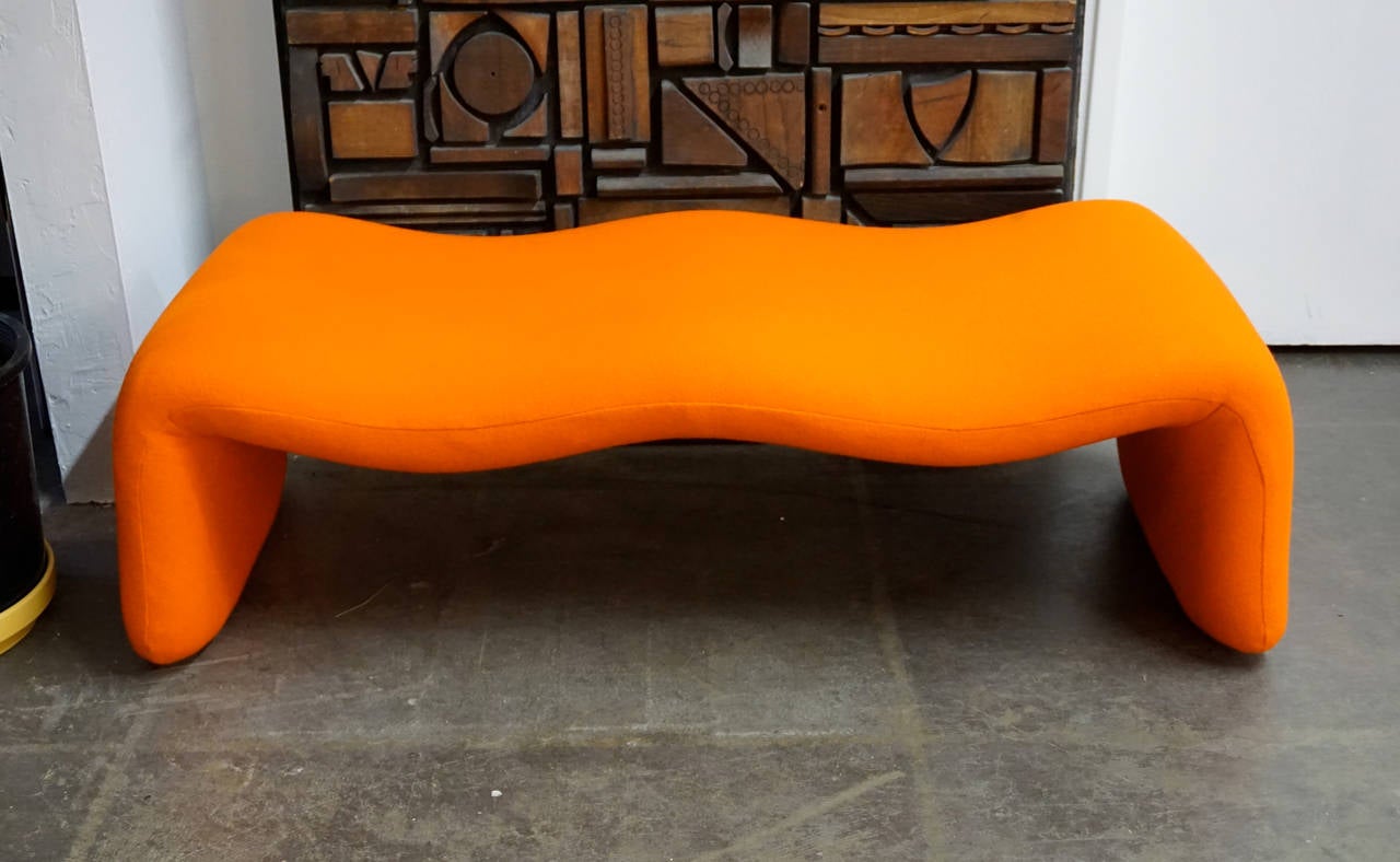 Designed in 1965 by Mourgue for Airborne International, France. Newly reupholstered in bright orange Kvadrat stretchy wool.