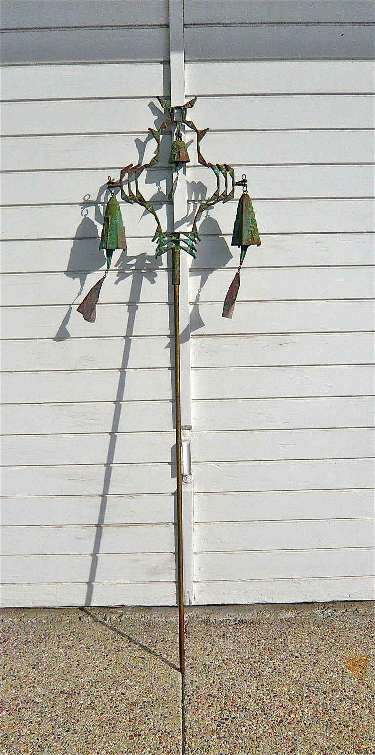 Free standing hand crafted bronze wind bells by Cosanti originals.