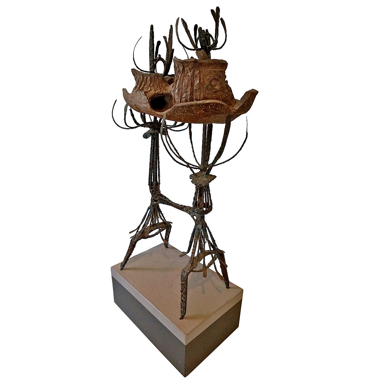 Clay and Metal Sculpture by Leon Roloff For Sale