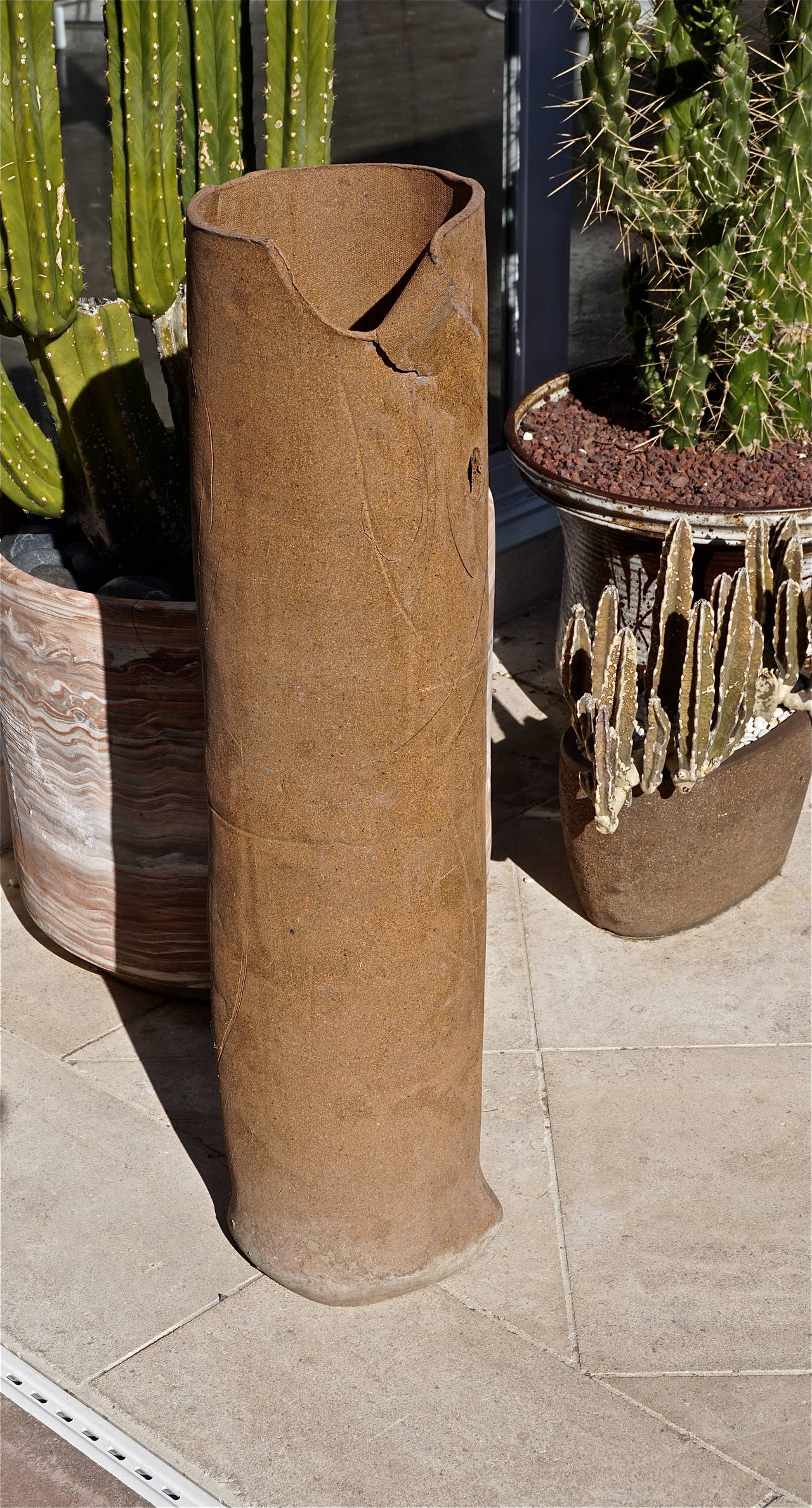 Interesting Clay Cylindrical Sculpture In Excellent Condition In Cathedral City, CA