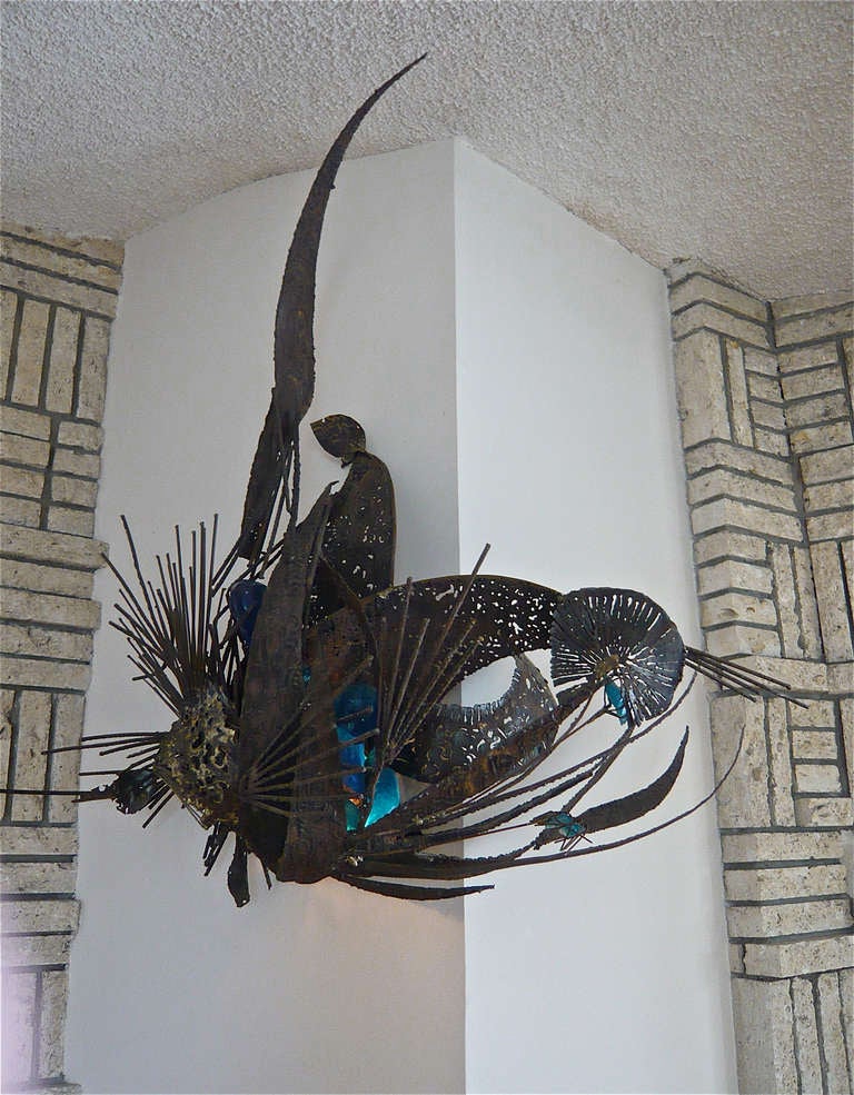 Torchcut Steel Brutalist Wall Sculpture In Excellent Condition In Cathedral City, CA
