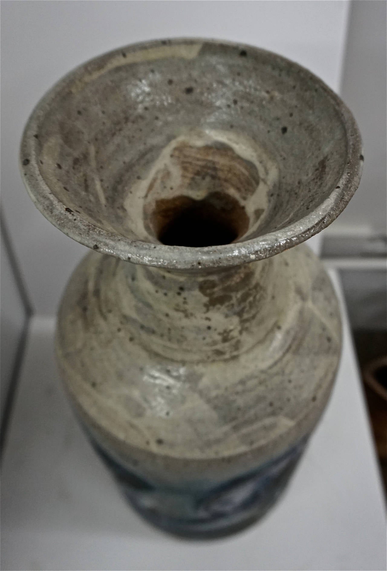 Late 20th Century Large Stoneware Vase with Abstract Glaze