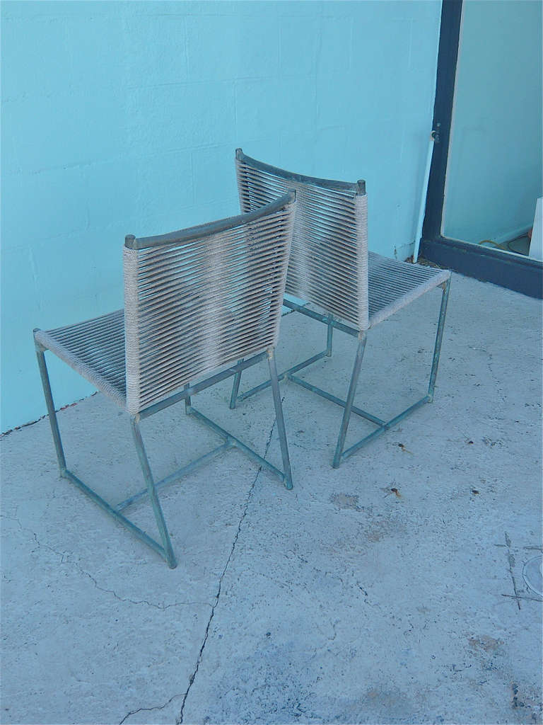 Rope Four Bronze Dining Chairs by Walter Lamb