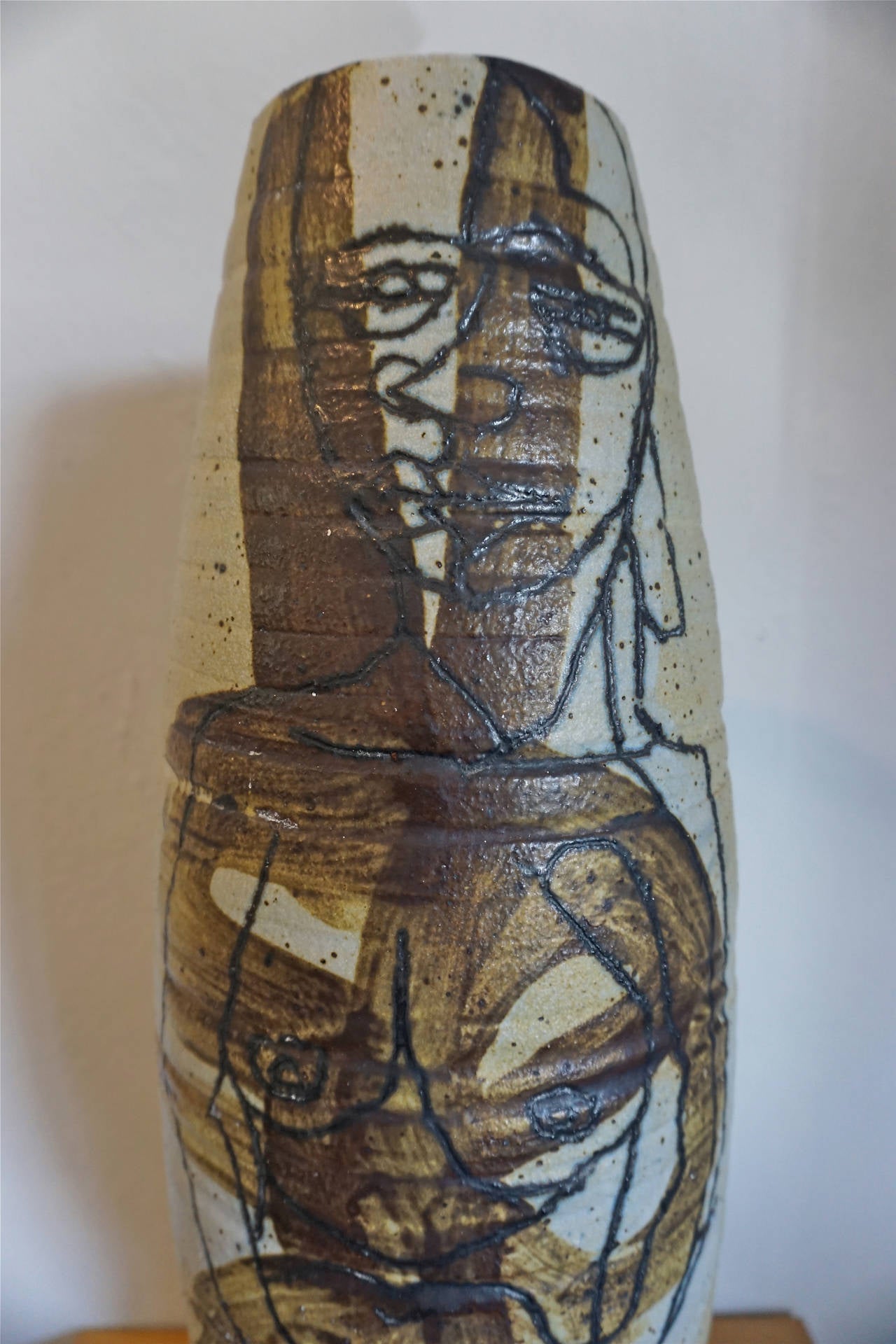Large Figural Stoneware Vase In Excellent Condition In Cathedral City, CA