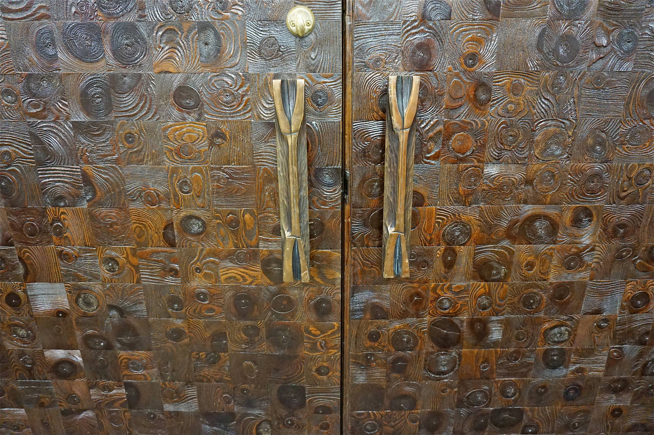Mid-Century Modern Striking Pair of Patchwork Burl Doors