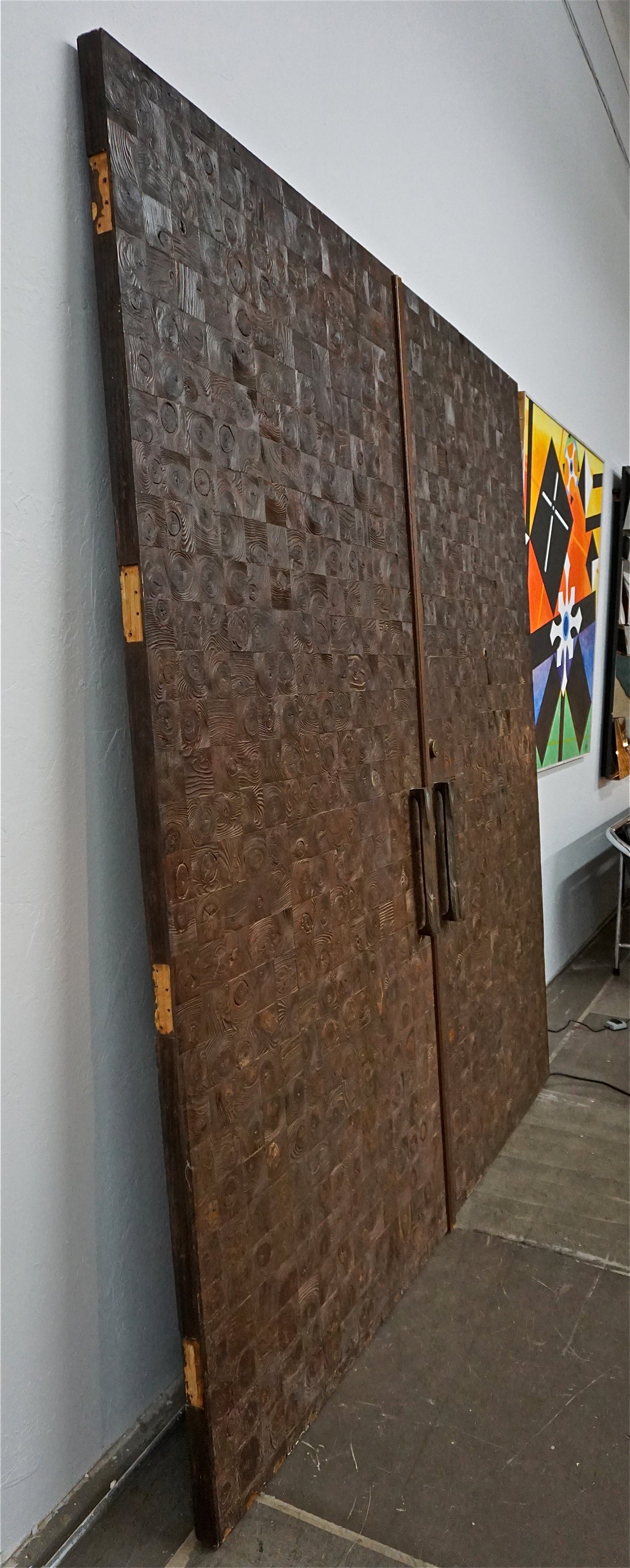 Striking Pair of Patchwork Burl Doors In Excellent Condition In Cathedral City, CA