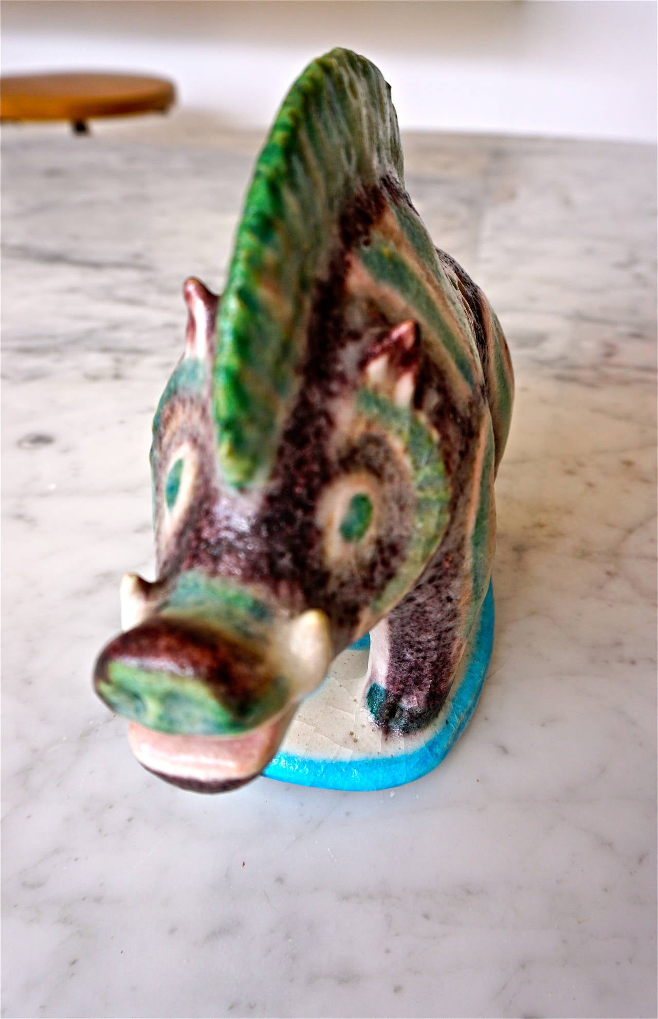 Mid-Century Modern Colorful Ceramic Boar by Guido Gambone