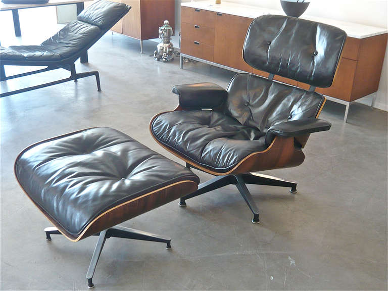 Leather Charles Eames Rosewood Lounge Chair + Ottoman