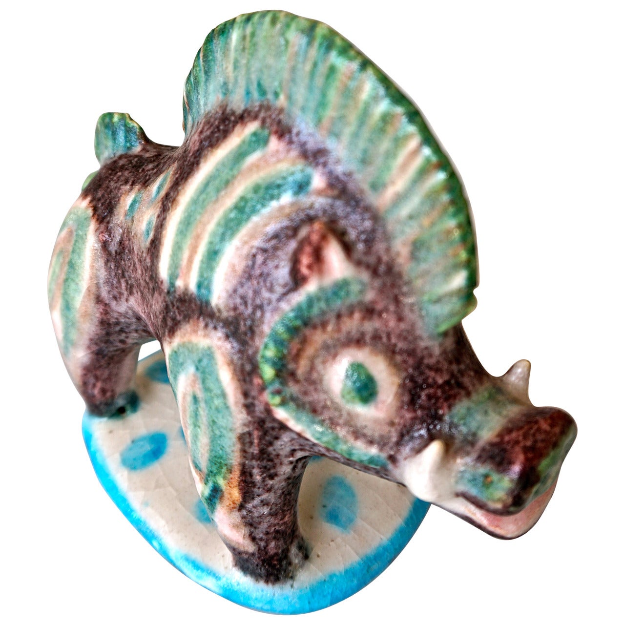 Colorful Ceramic Boar by Guido Gambone