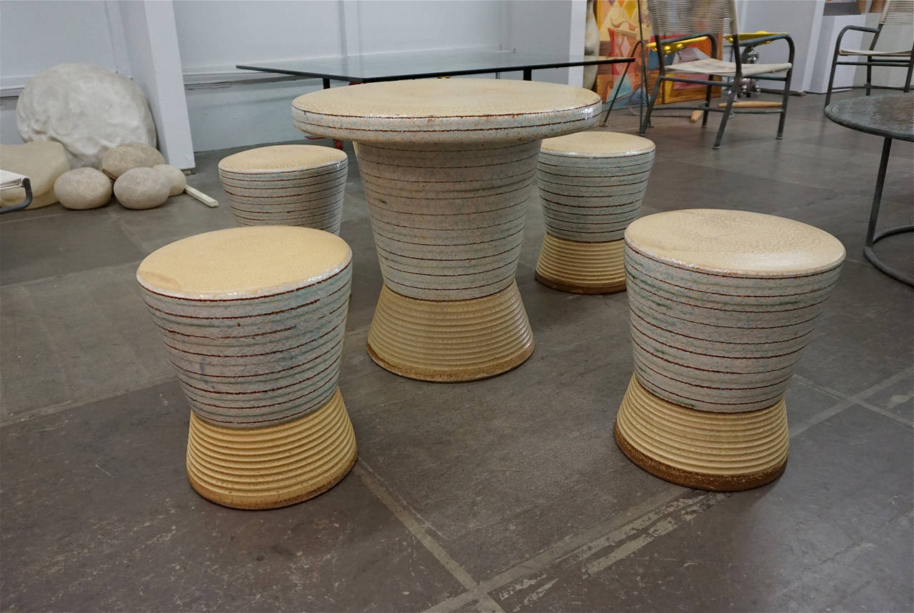 Exceptional Ceramic Table and Stools 4