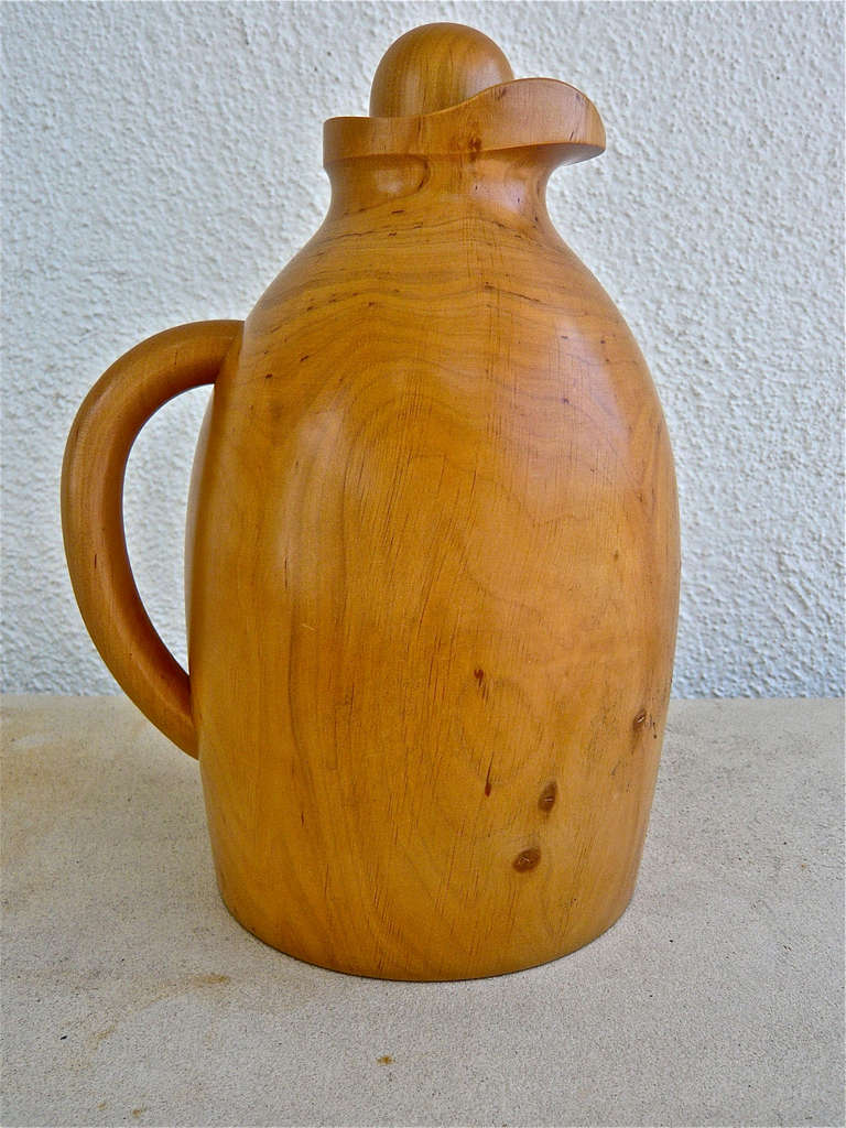 Sculptural, hand-carved carafe with insulated glass liner by Pietro Manzoni for Vietri. Italian, circa 1970.