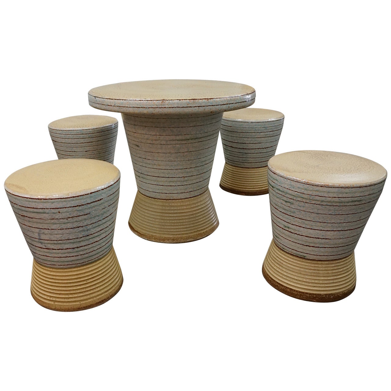 Exceptional Ceramic Table and Stools