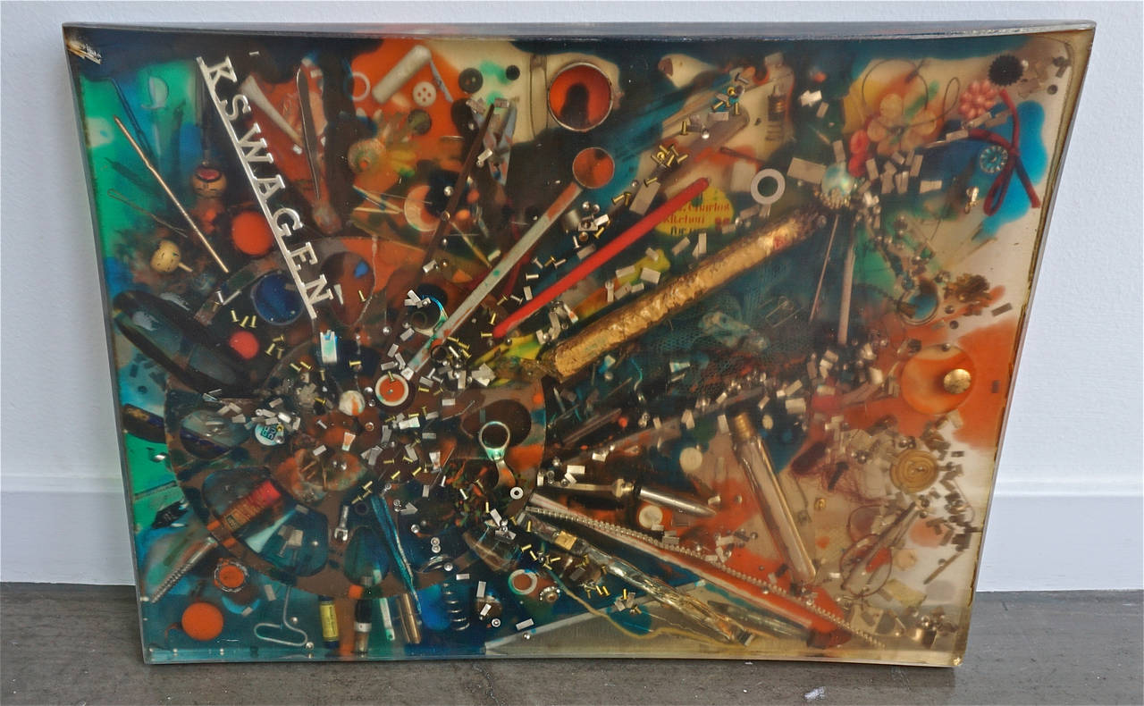 Double-Sided Collage Imbedded in Lucite In Excellent Condition For Sale In Cathedral City, CA