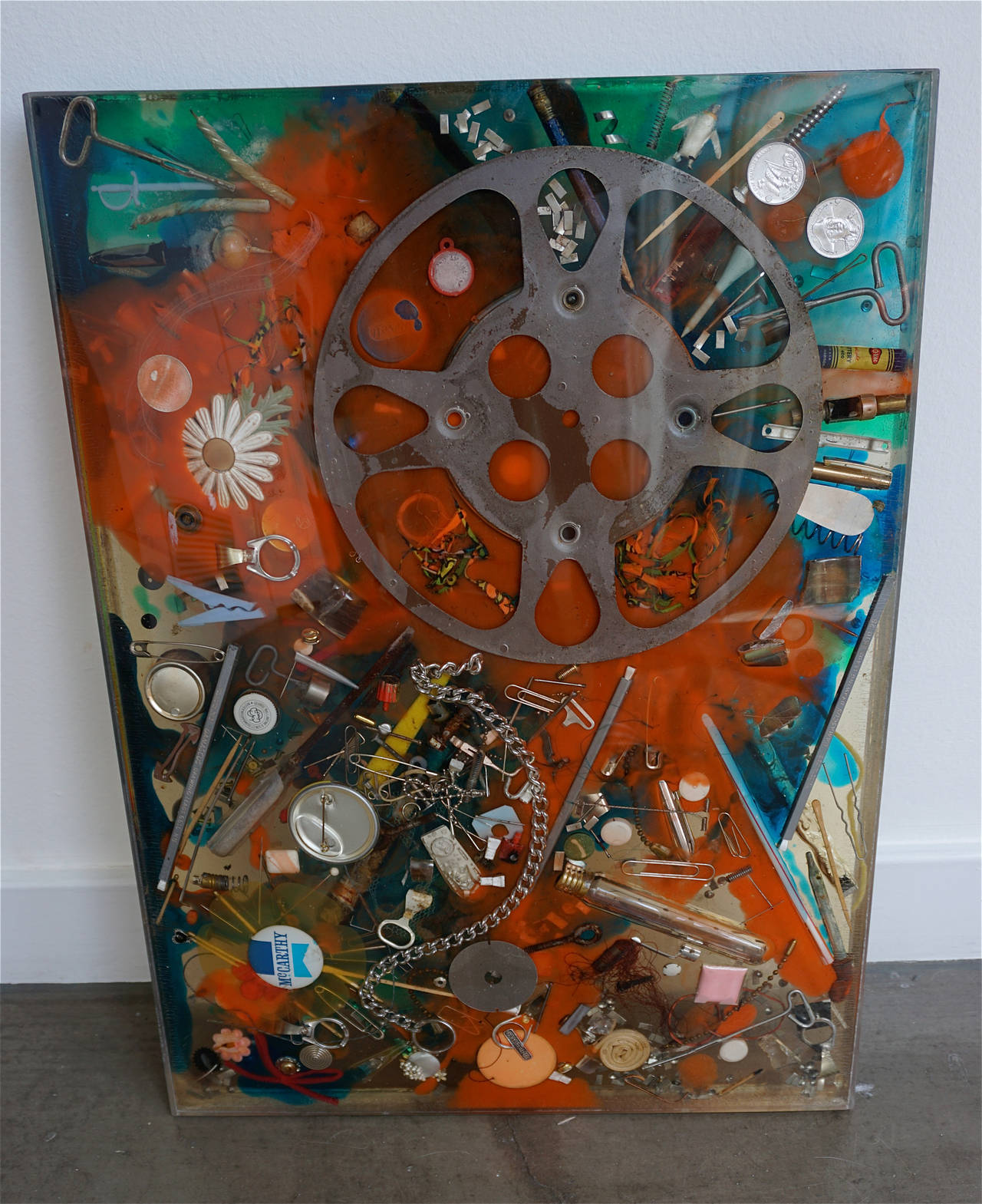 Mid-20th Century Double-Sided Collage Imbedded in Lucite For Sale