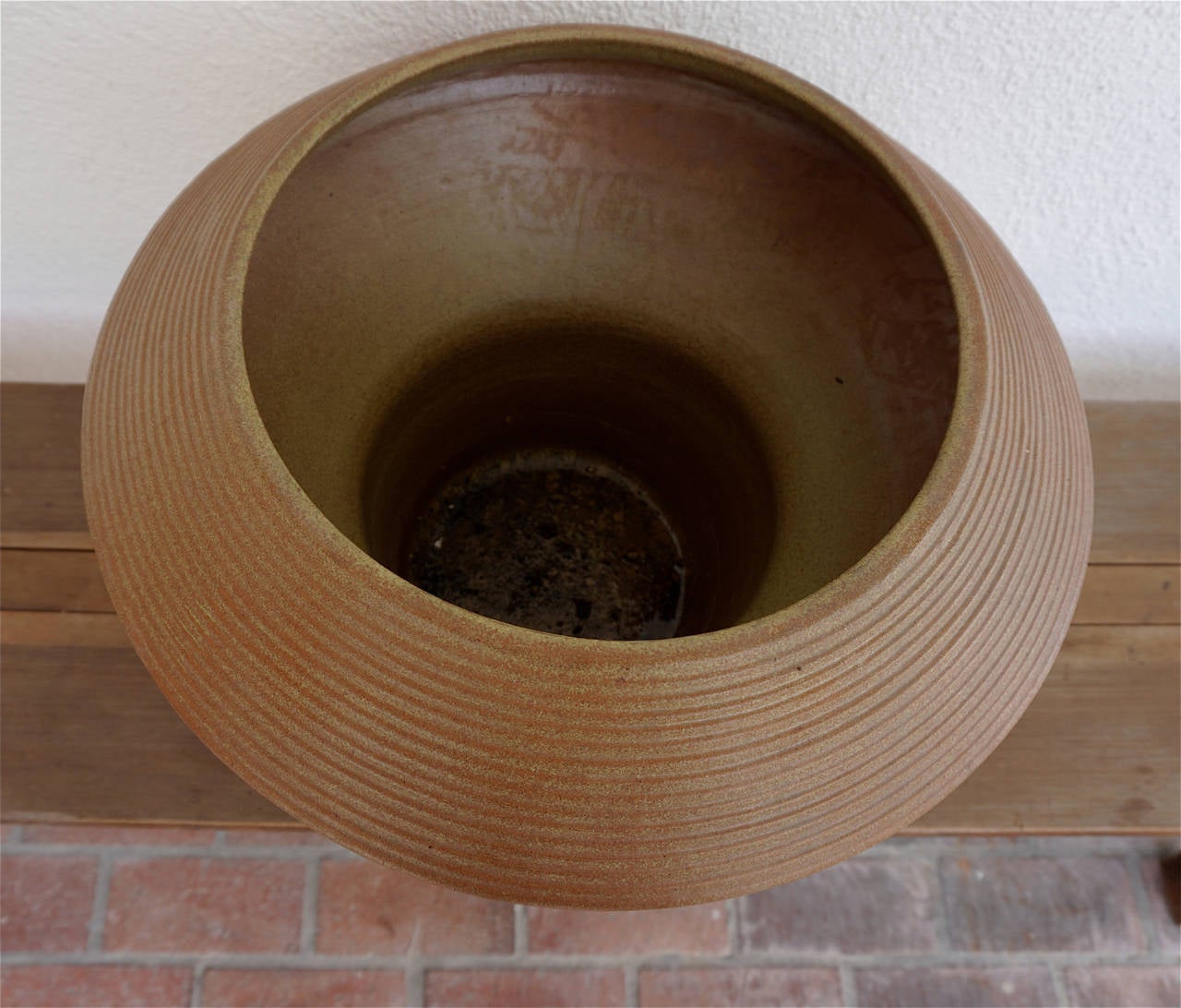 Mid-Century Modern Ribbed Stoneware Planter by Zanesville Pottery