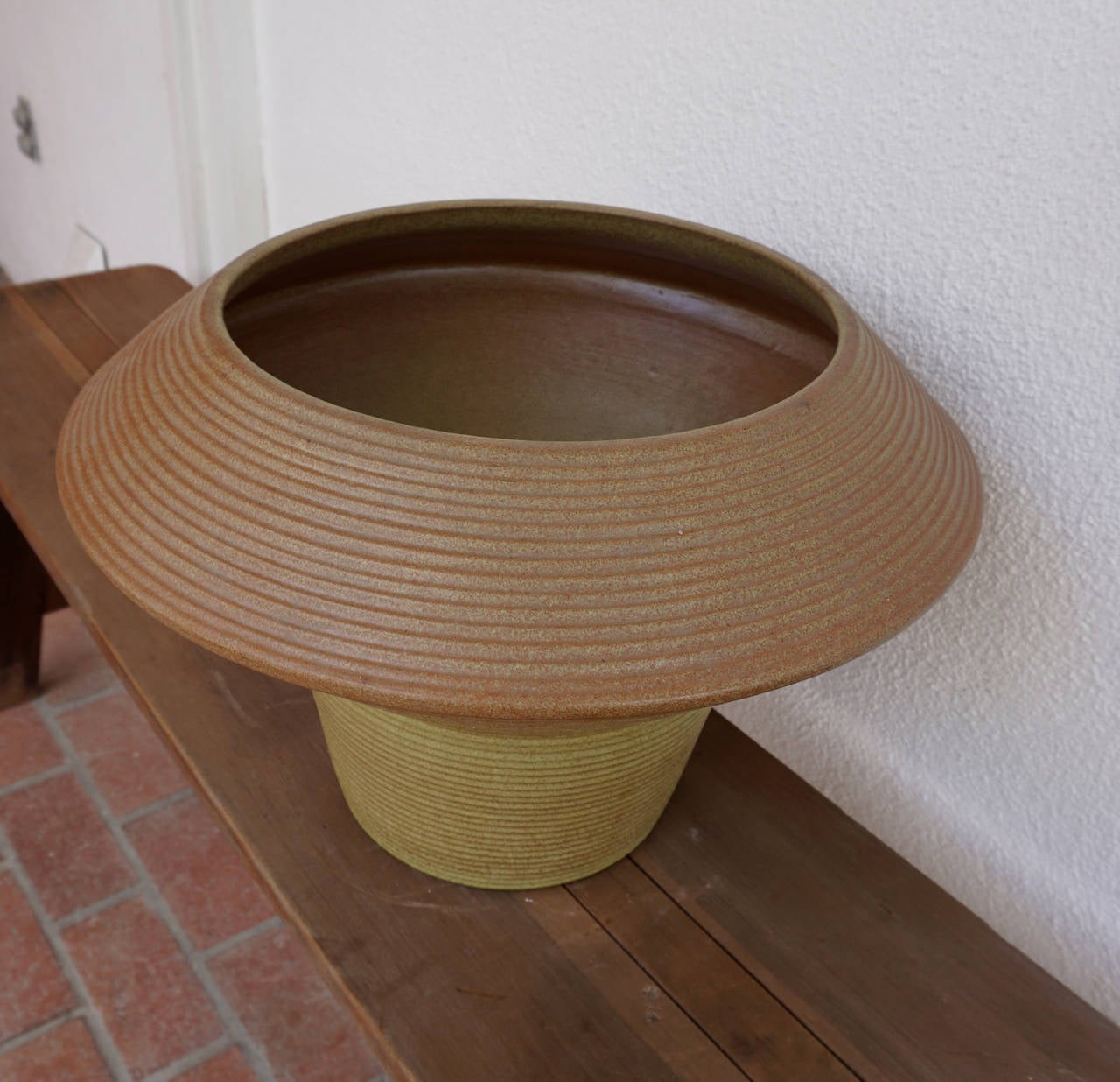 Ribbed Stoneware Planter by Zanesville Pottery 1